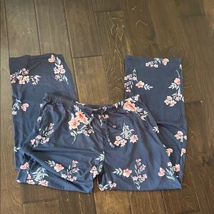 Real Essentials Blue Pajama Pants with Pink Floral Design